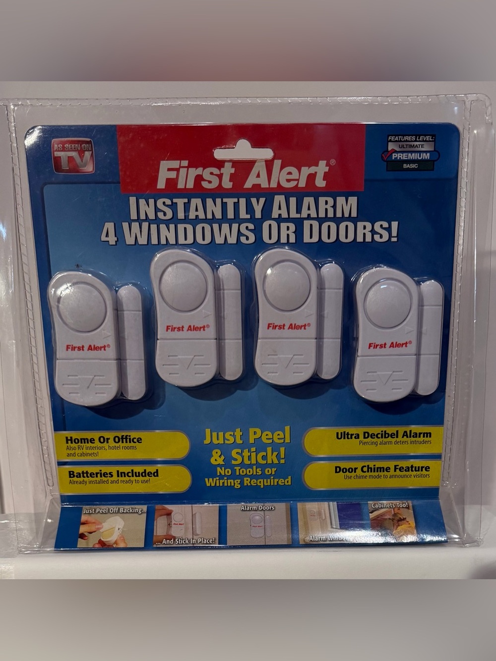First Alert Instantly Alarm 4 Windows or Doors Peel & Stick security New